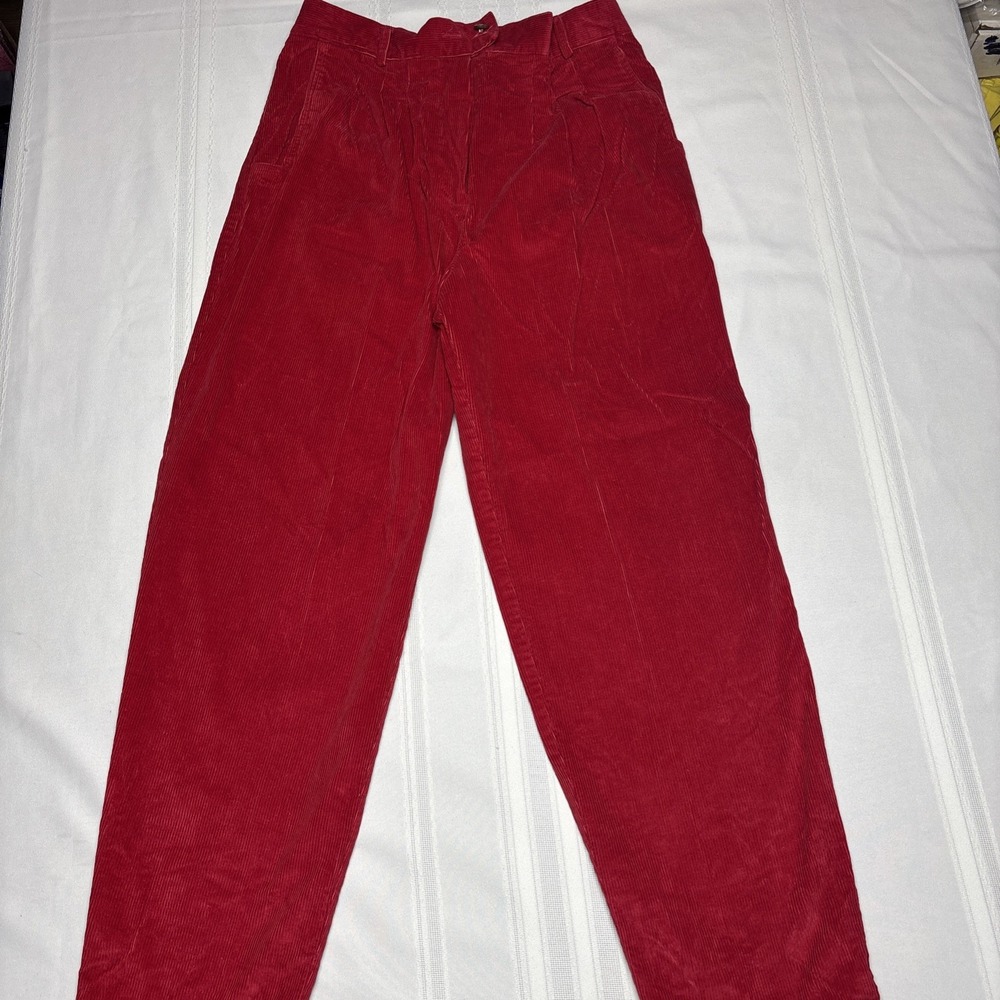 Vintage Catalina High Waisted Red Corduroy Pants Causal Wear Women's Size 14 80s